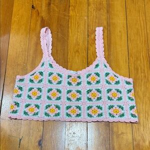 Altar'd State Pink Crochet Floral Top